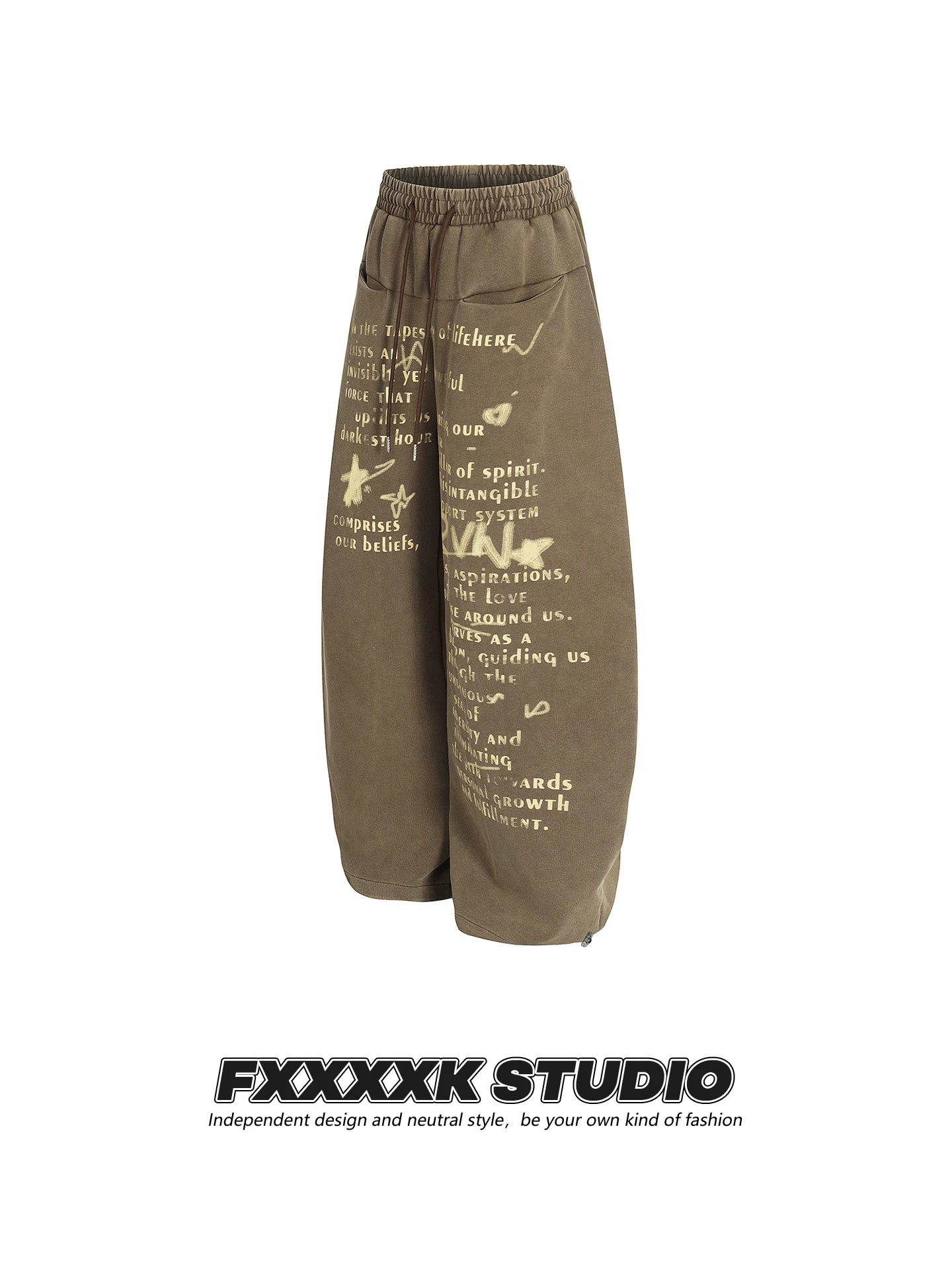 FXK Original Distressed Letter Print Wide Leg Pants