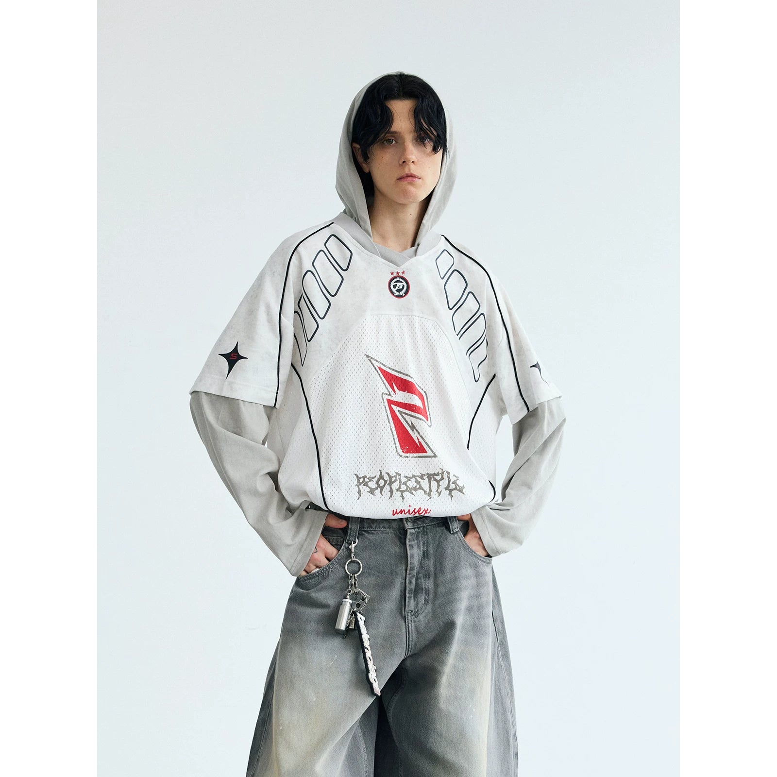 PEOPLESTYLE Racing Stitching Fake Two-Piece Quick-Dry Hooded Jersey