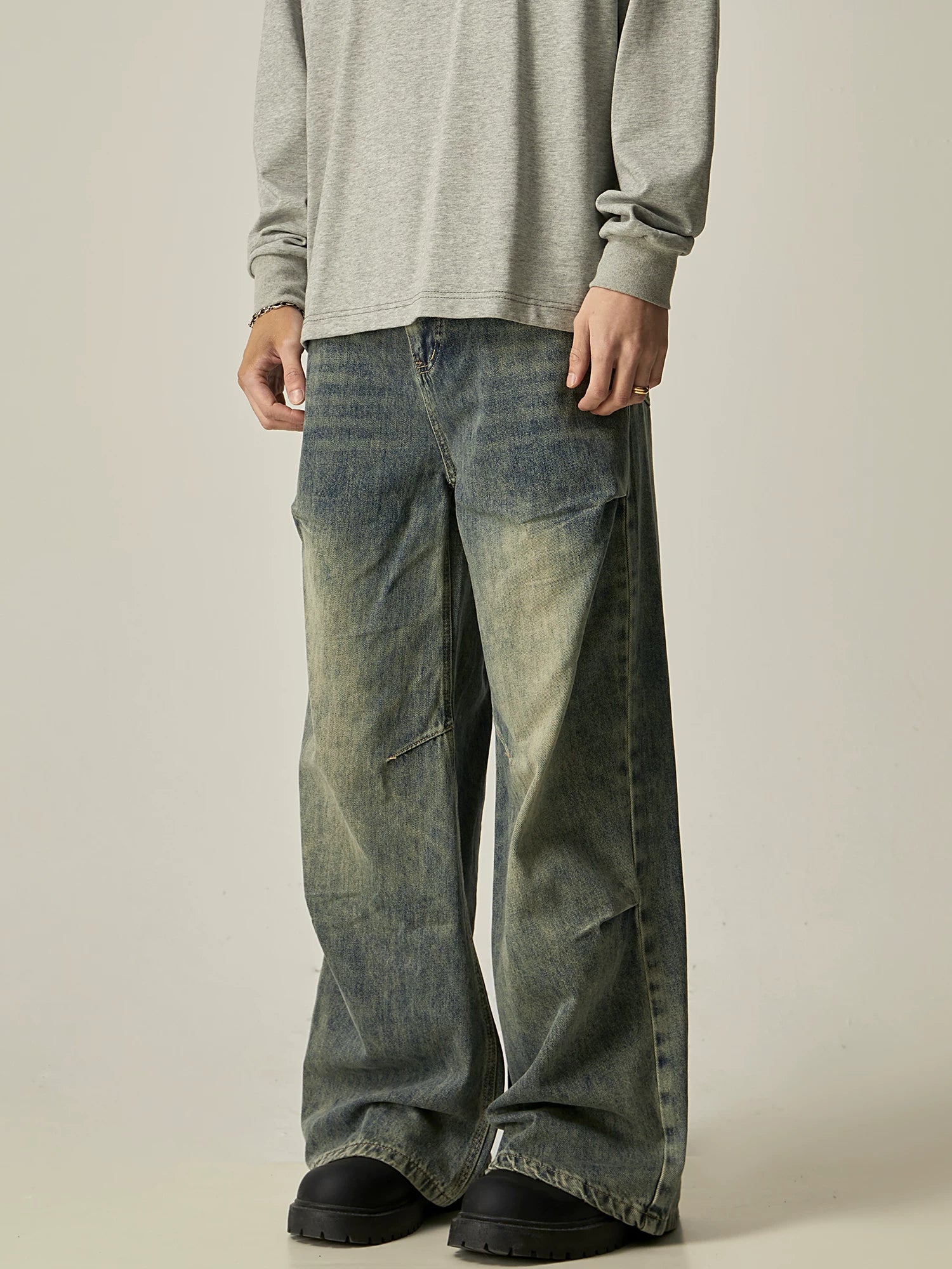 ISIETS Distressed Design Loose Wide Leg Jeans