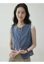 VOOE Contrast Checked Crew Neck Sleeveless Vest