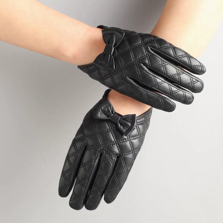 St. John's Suede Bow Checkered Short Gloves