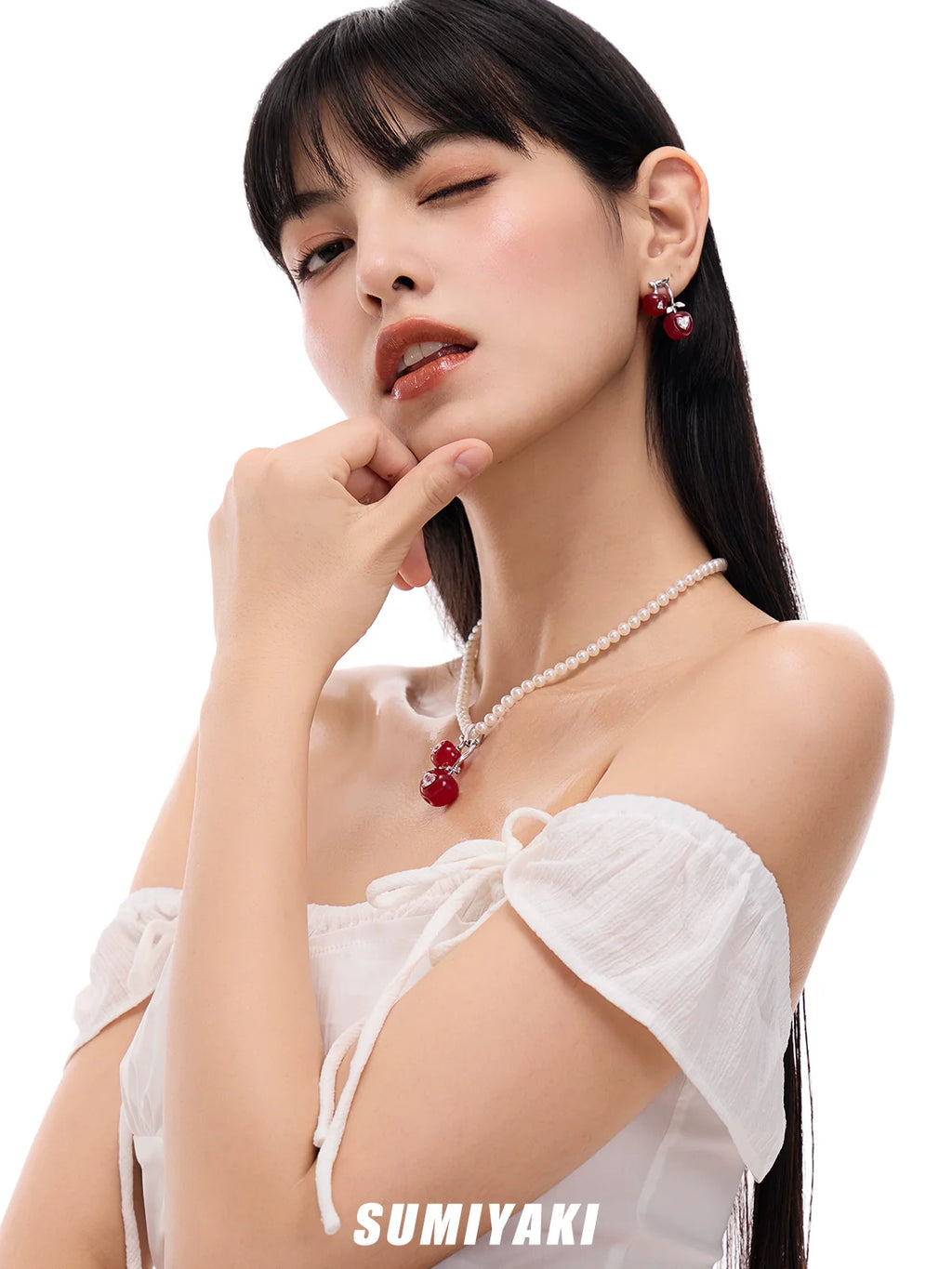 SUMIYAKI Three-dimensional Drop-glazed Cherry Pearl Necklace