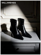 WILLWISHES Wang Ding Pointed Toe Stiletto Back Zipper Boots