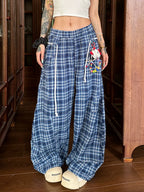 SIXMINU Sweet Scimitar Plaid Wide Leg Pants