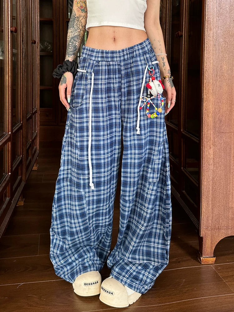 SIXMINU Sweet Scimitar Plaid Wide Leg Pants