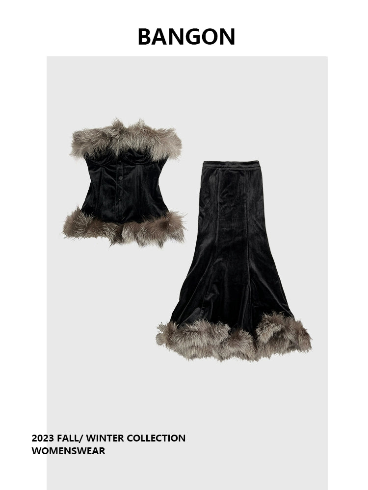 BANGON Maomao Tube Top High-Waist Two-Piece Suit Skirt