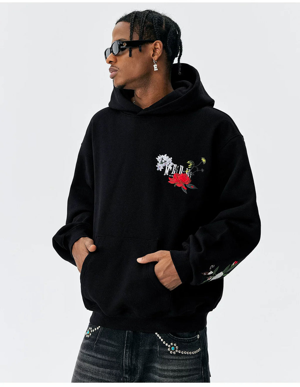 MEDM Floral Embroidered Casual Hooded Sweater