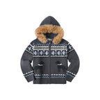 WHOOSIS Fair Isle Fur Collar Knitted Jacket