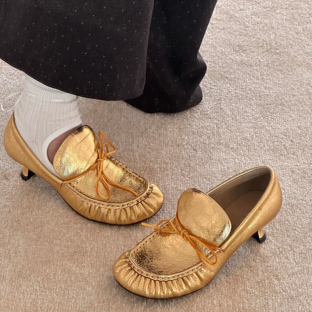 INTAO French Ballet Thick Heel Bow Shoes