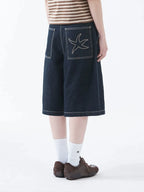 I4P STUDIO THE COLDEST MOMENT Starfish Embroidered Denim Shorts