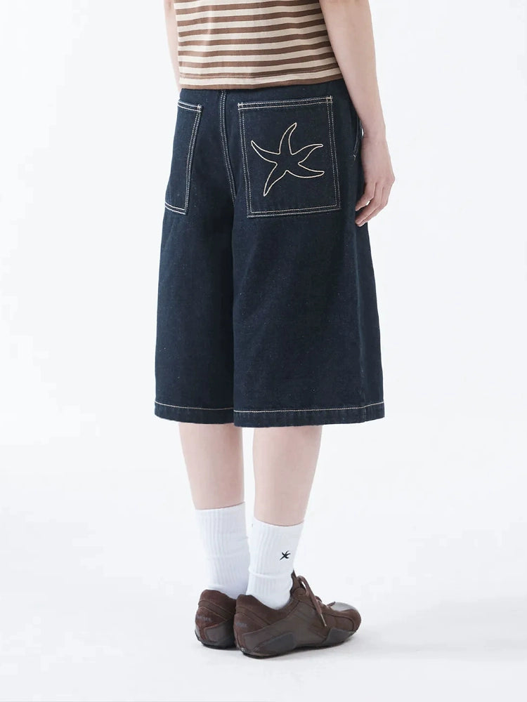 I4P STUDIO THE COLDEST MOMENT Starfish Embroidered Denim Shorts
