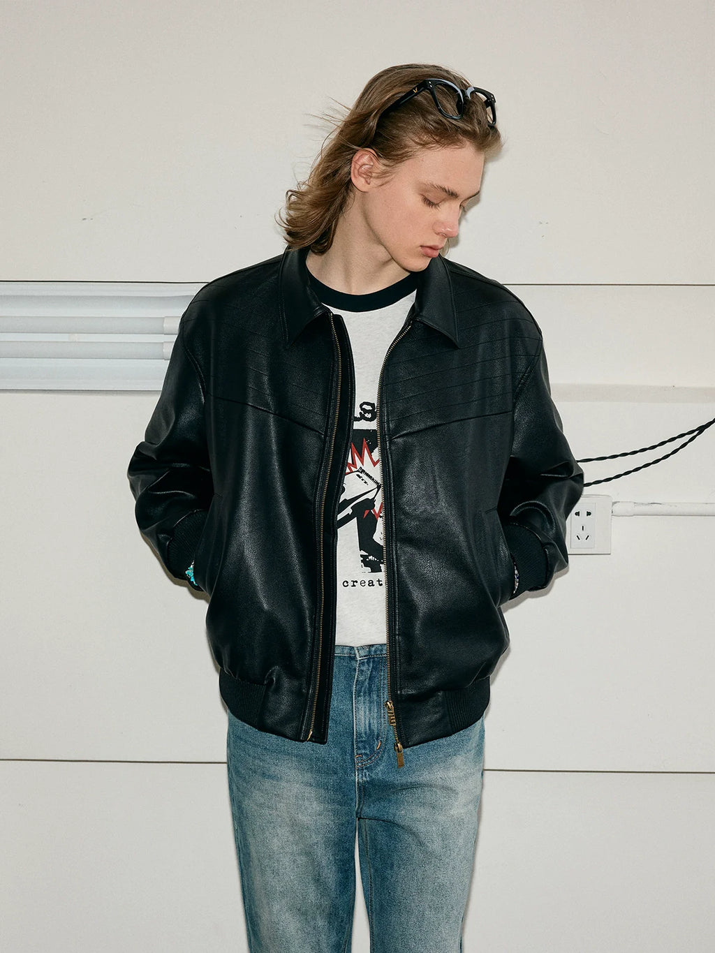 KREATE Vintage Matte Textured Split Shoulder Pu Leather Jacket