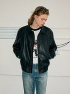 KREATE Vintage Matte Textured Split Shoulder Pu Leather Jacket