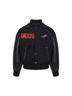 KONOOT Embroidered Leather Short and Wide Cut Silhouette Baseball Jersey