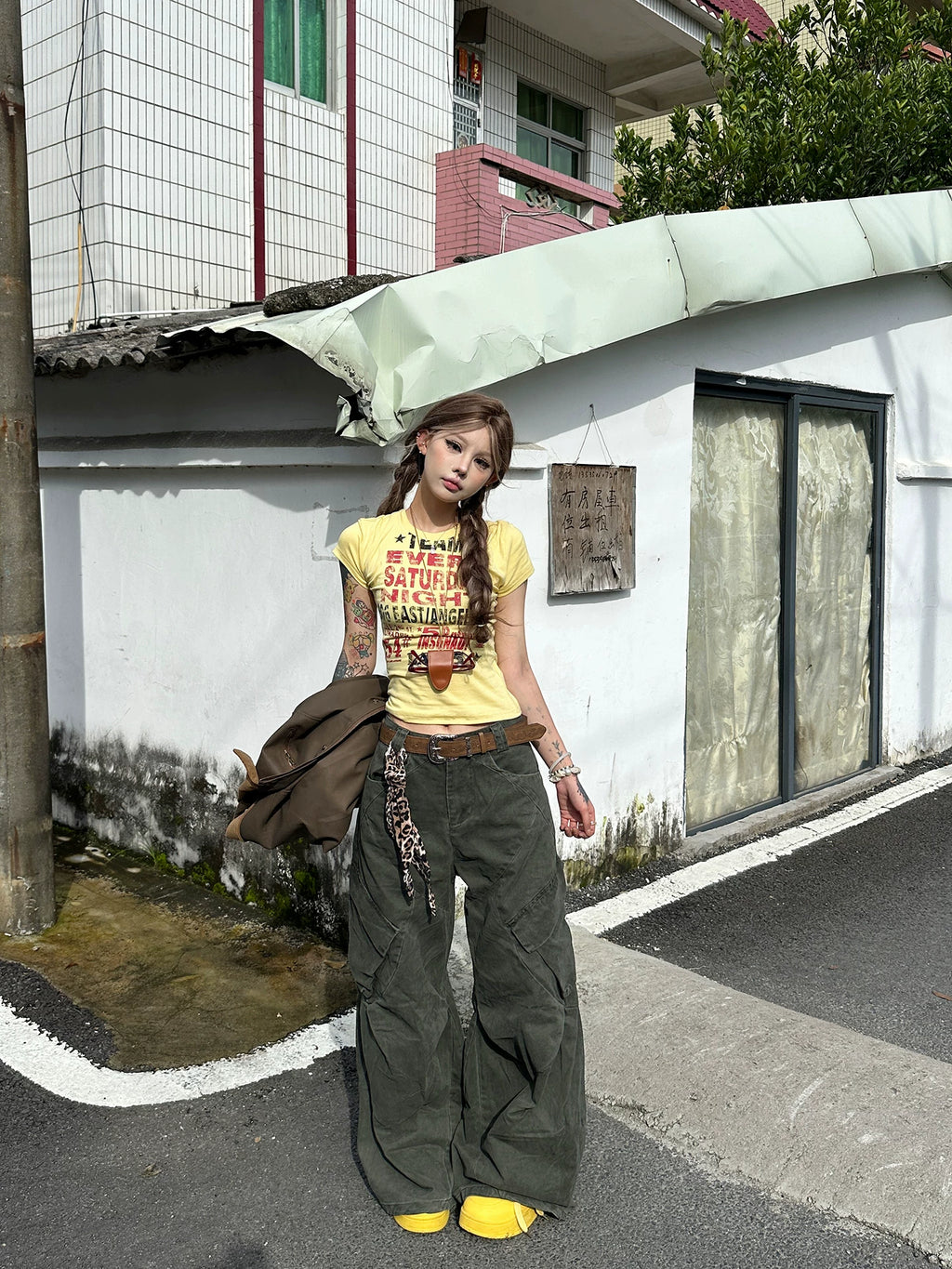 SIXMINU Large Pocket Washed Scimitar Overalls