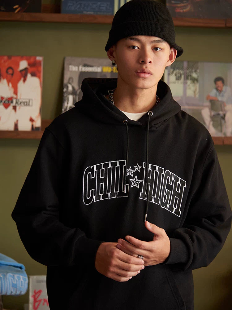 ChillHigh Loose Embroidery Hooded Pullover Sweater