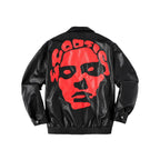 WHOOSIS Face Patch Leather Quilted Baseball Jacket