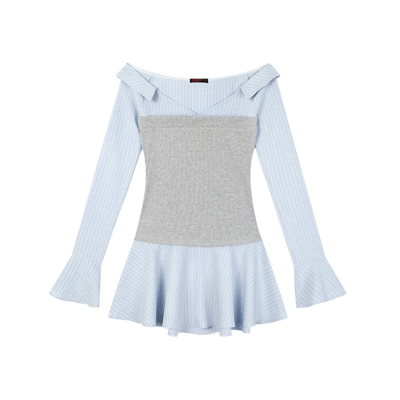 Zero Stripe Splicing V-Neck Slim Fit Dress