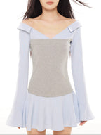 Zero Stripe Splicing V-Neck Slim Fit Dress