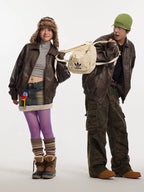 Mr. Jiangnan NewJNXS Retro Deconstructed Embroidered Leather Jacket