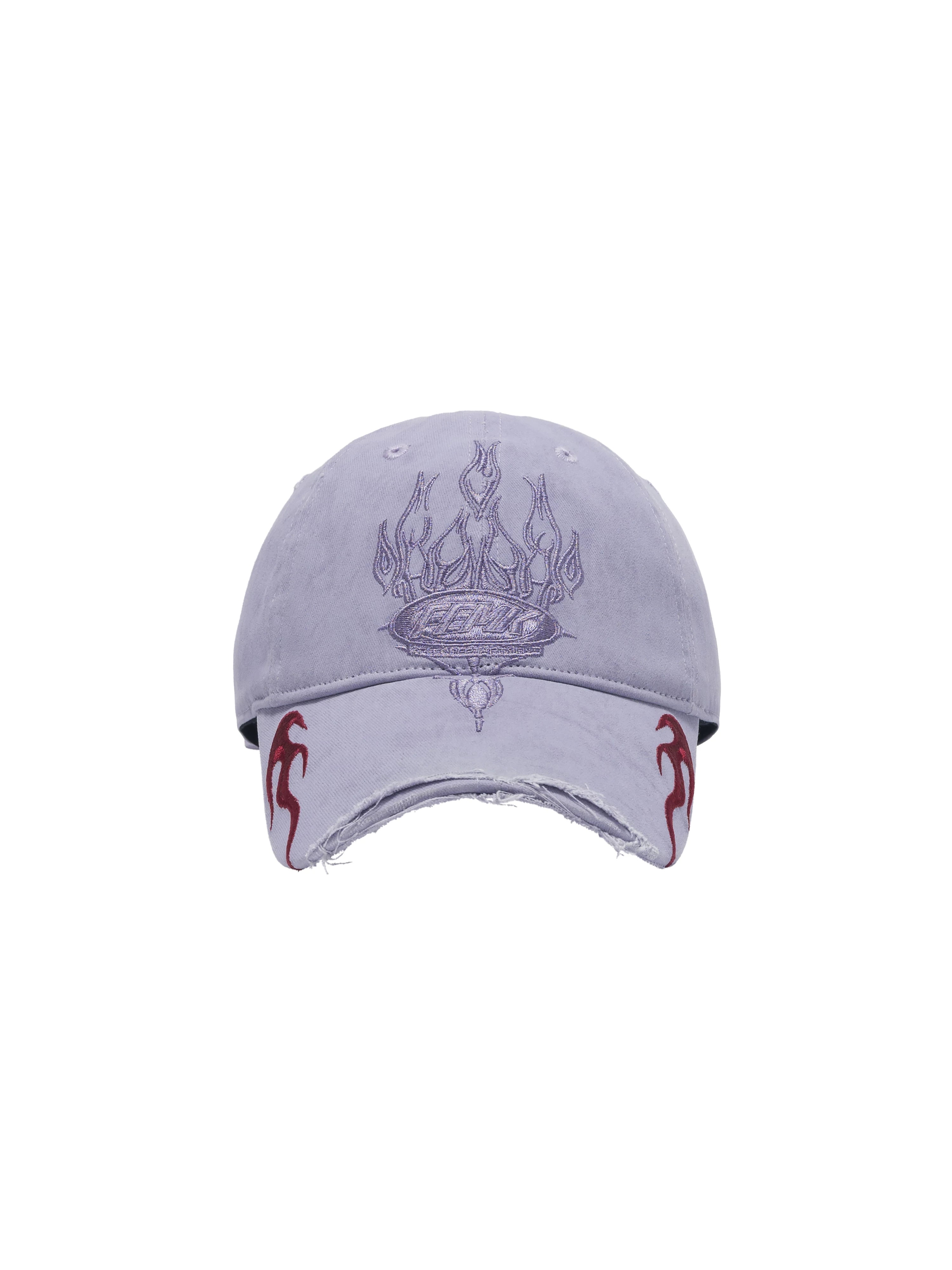 Fleamarket Retro Washed Destroyed Brim Flame Embroidered Baseball Cap