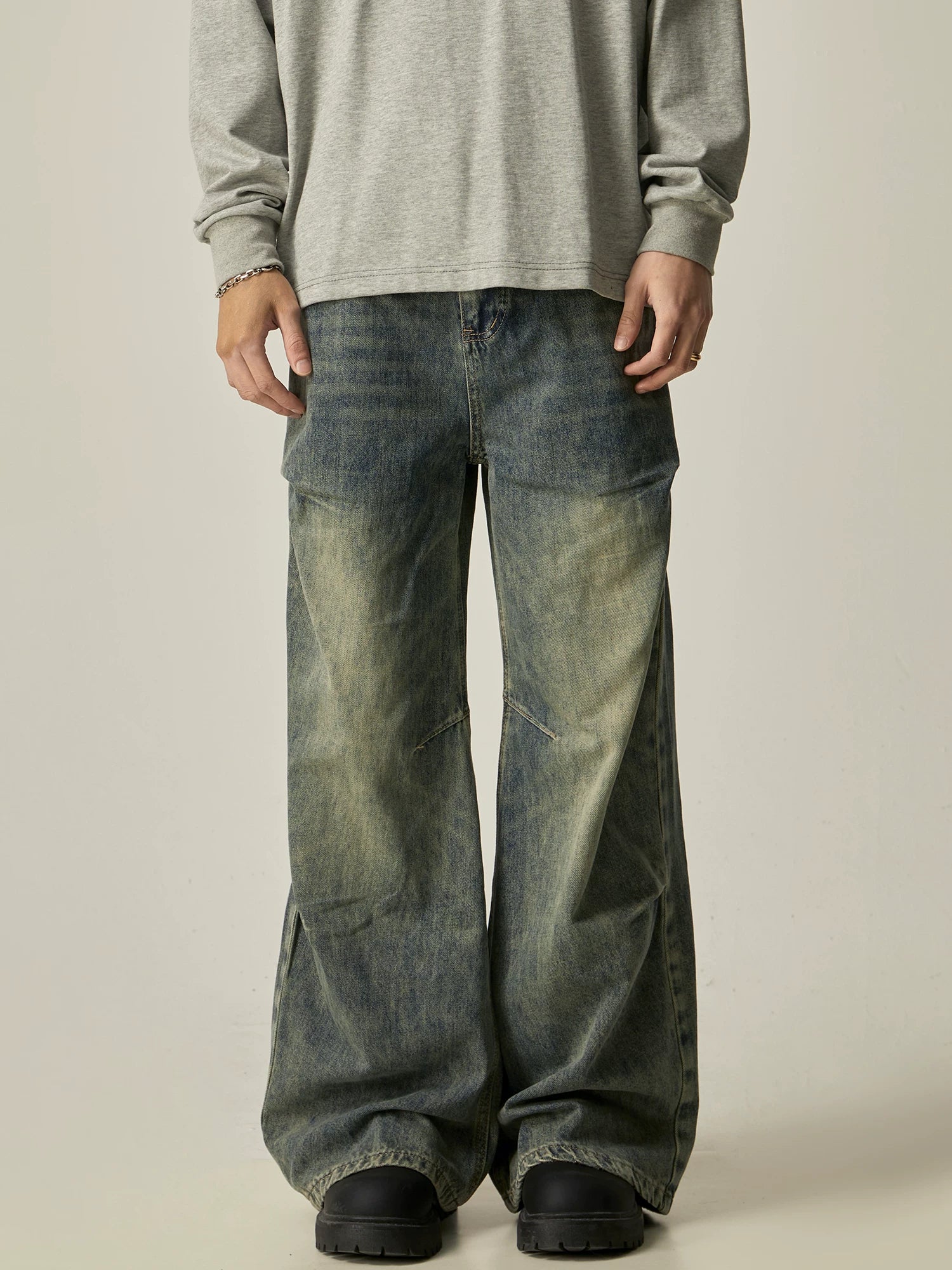 ISIETS Distressed Design Loose Wide Leg Jeans