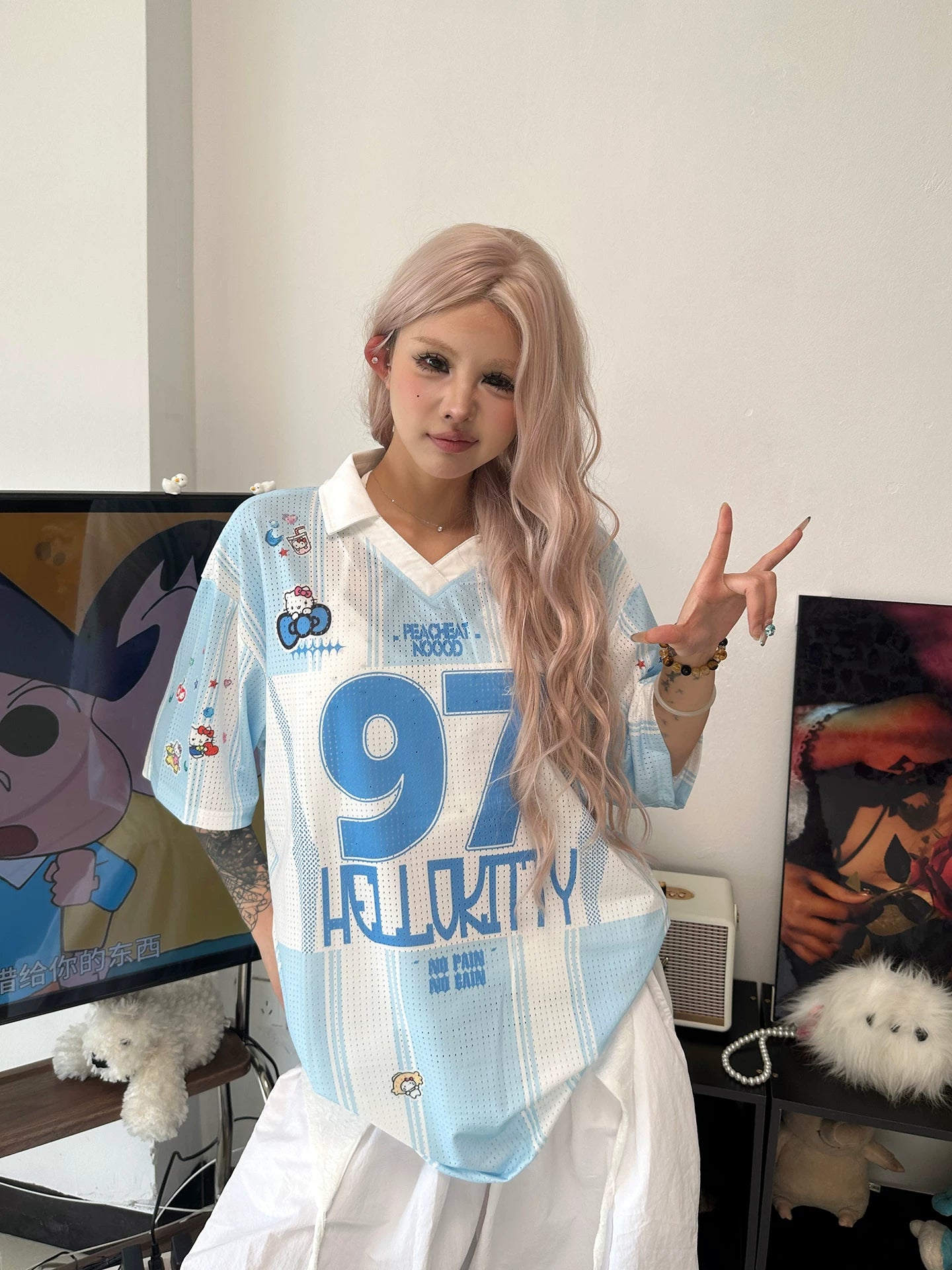 SIXMINU Cute Cartoon KT Cat Letter T-Shirt