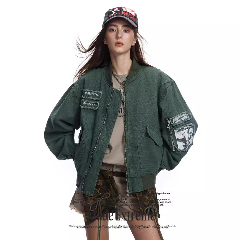 MADEEXTREME Big Pocket Patch Bomber Cotton Tooling Flight Jacket