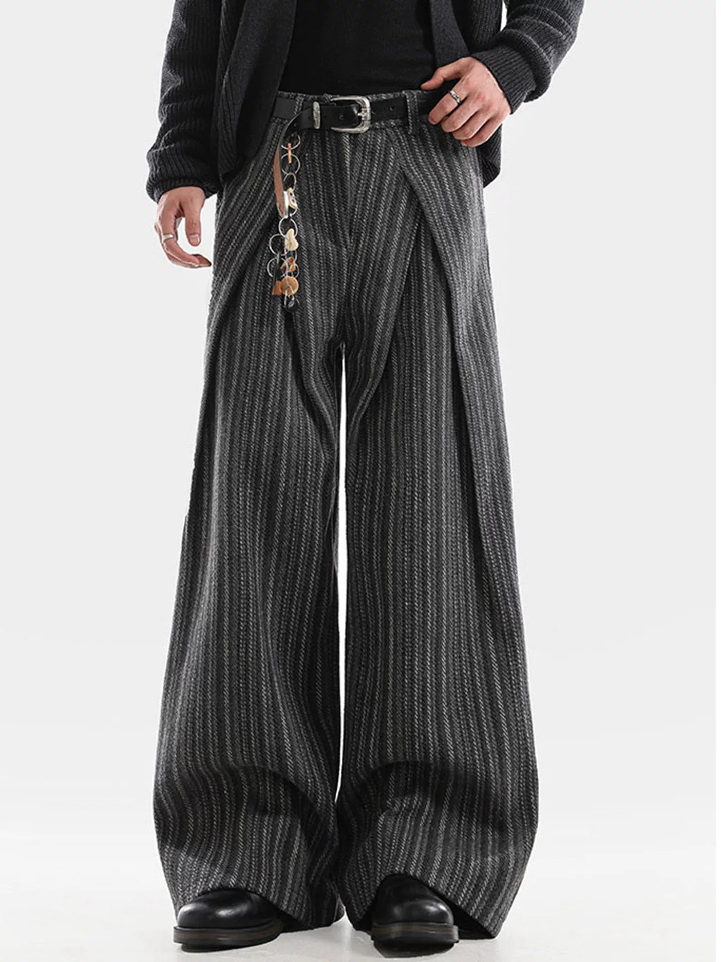 American Retro Pleated Striped Wool Wide Leg Pants