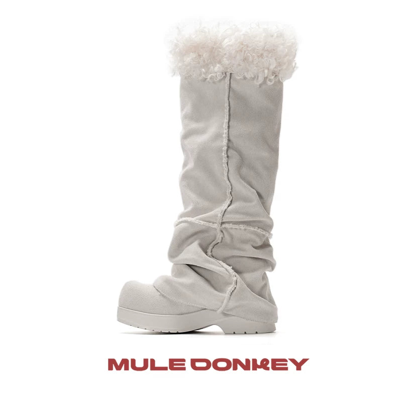 Donkey Pile Velvet Thick Sole Long Boots