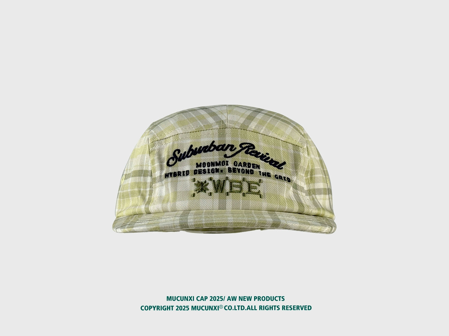 MUCUNXI Korean Designer Letter Embroidered Five-Panel Plaid Cap