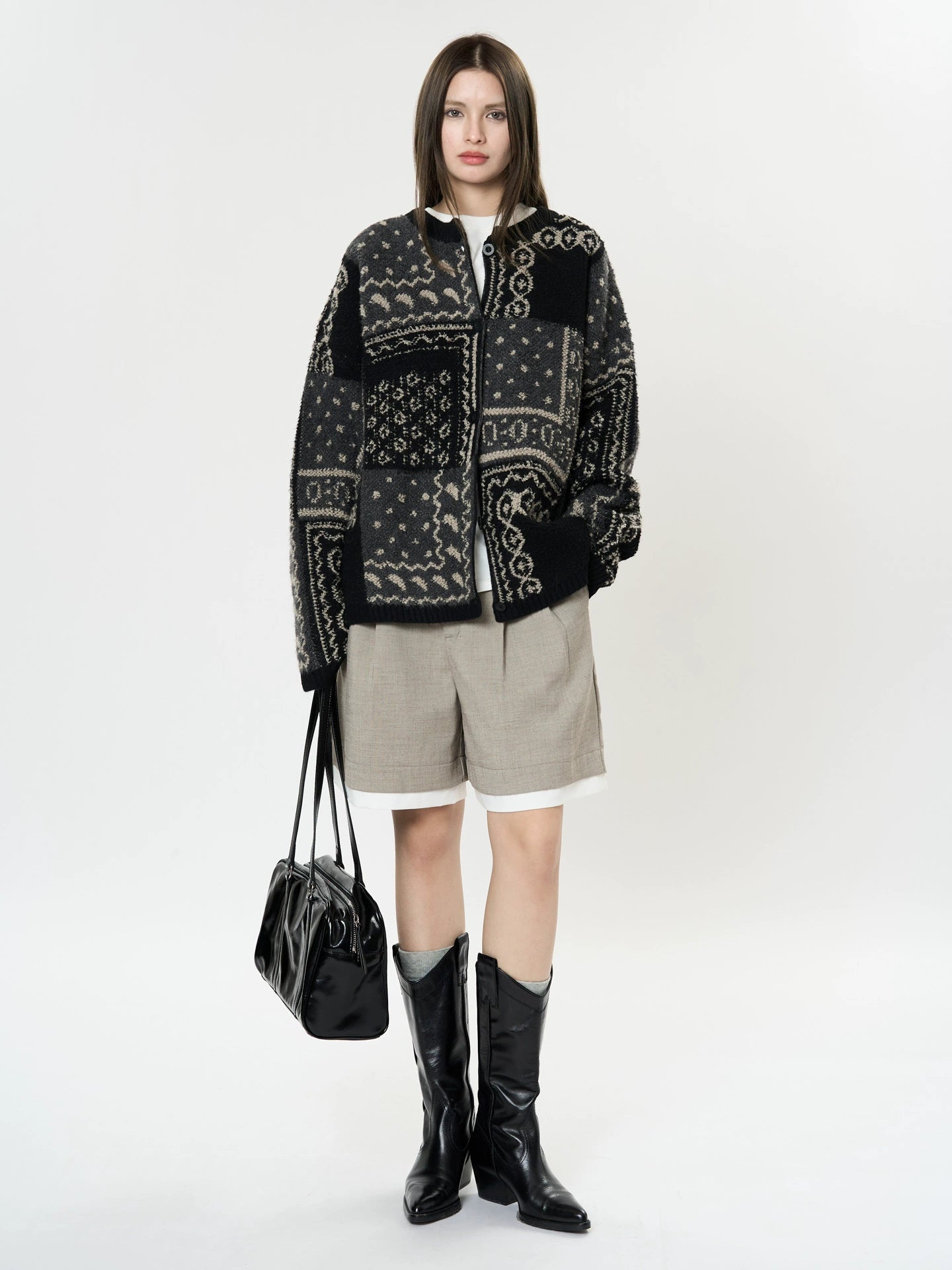 Louvre Winter New Korean Retro Thick Jacquard Wool Knit Cardigan