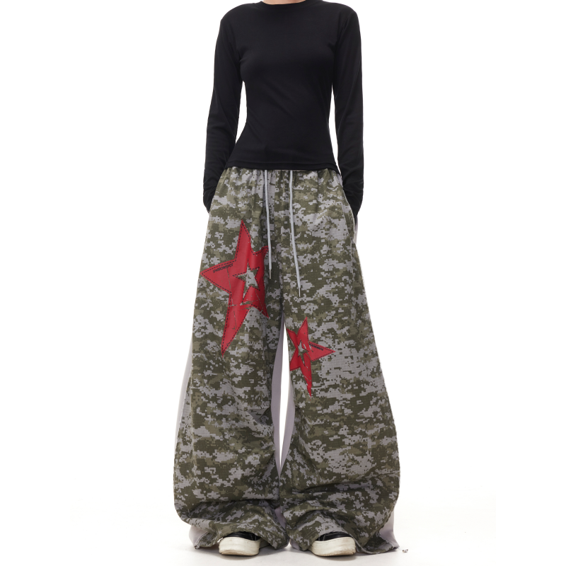 BTSG Star Pixel Wide Leg Camo Sweatpants