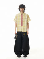 BTSG Detachable Tie Plaid Short Sleeve Shirt