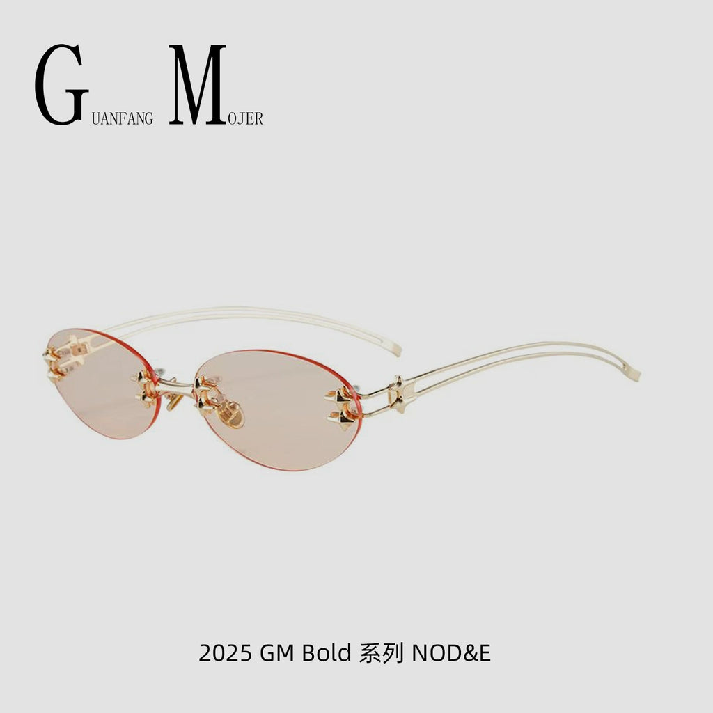 GM Retro Oval Star Sunglasses Korean Y2K Rimless Style