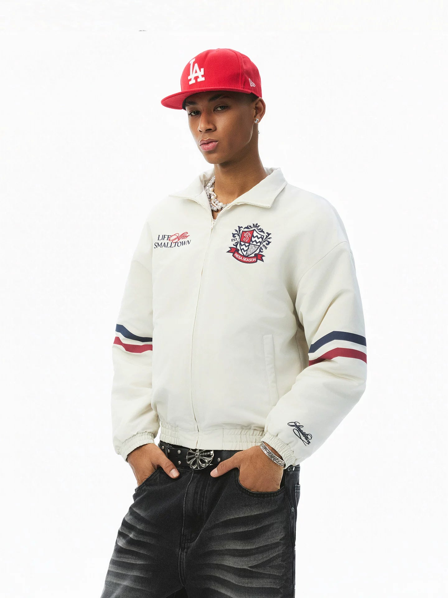 STK SmallTownKid Racing Badge Spliced Cotton Jacket