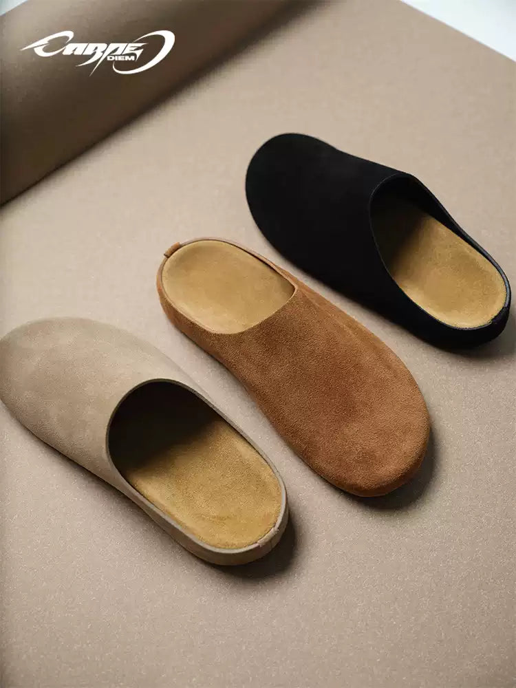 Carpe Diem Song Weilong Same-Style Gray Suede Row-Feng Baotou Half-Slippers
