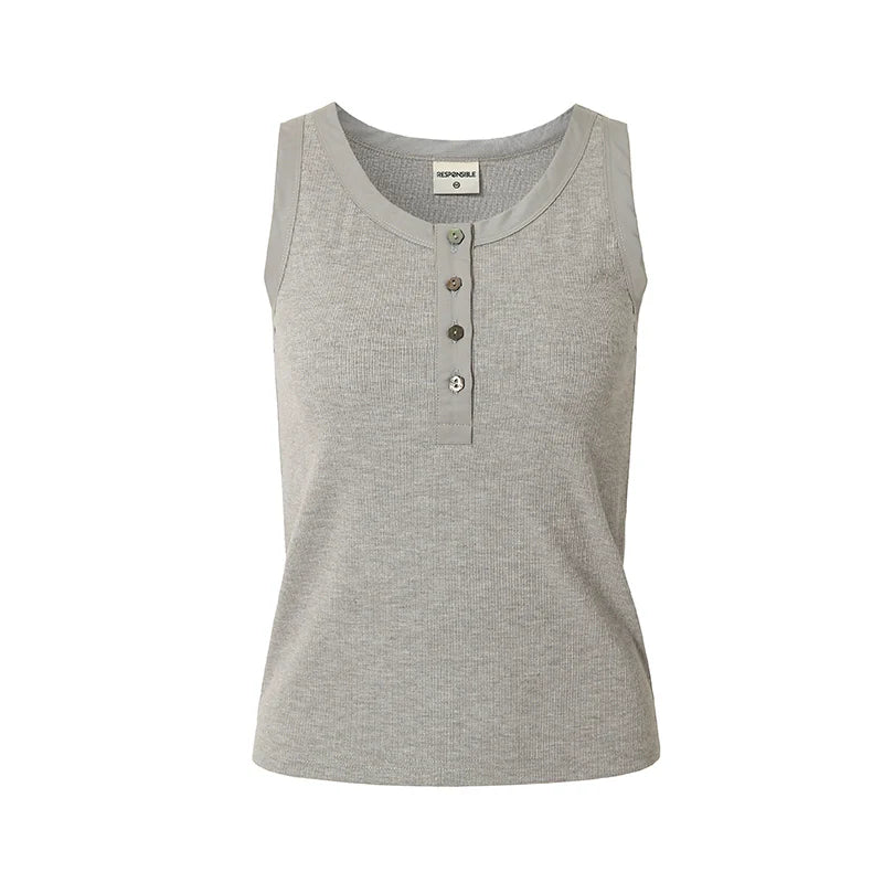 RPB BRAND Multi-button Simple Korean Skinny Sleeveless Sling