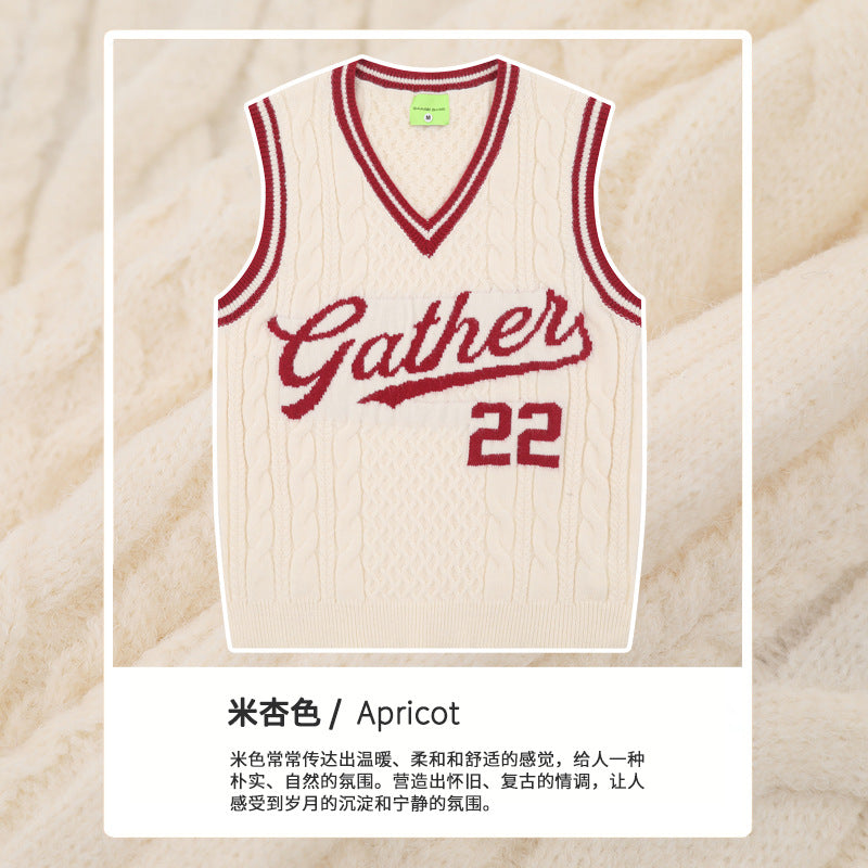 American Retro Sports Knitted Sleeveless Sweater Vest