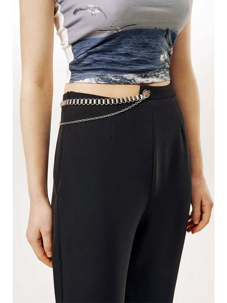 IMONE Asymmetrical High-waisted Metal Chain Micro-pants
