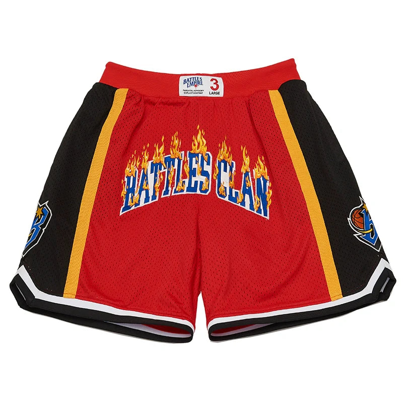 Battles Flame Embroidery Contrasting Basketball Shorts