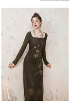 Imone Butterfly Print Pleated Mesh Dress