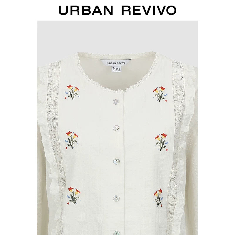 Urban Revivo Floral Embroidered Lace Shirt