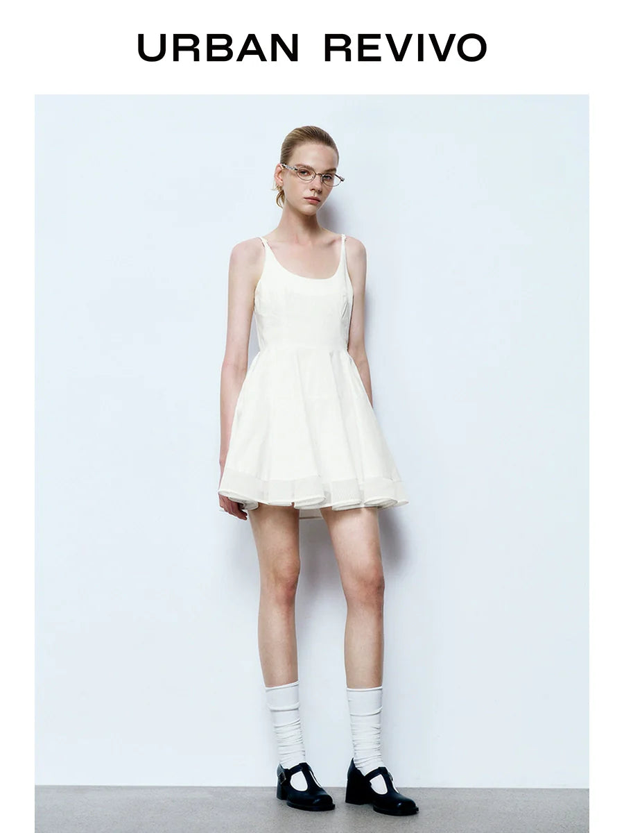 URBAN REVIVO Casual Wave Style U-neck Suspender Dress