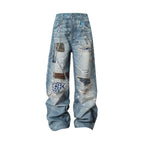YADxMEDM Baijia Cloth Patch Destroyed Chain Print Jeans