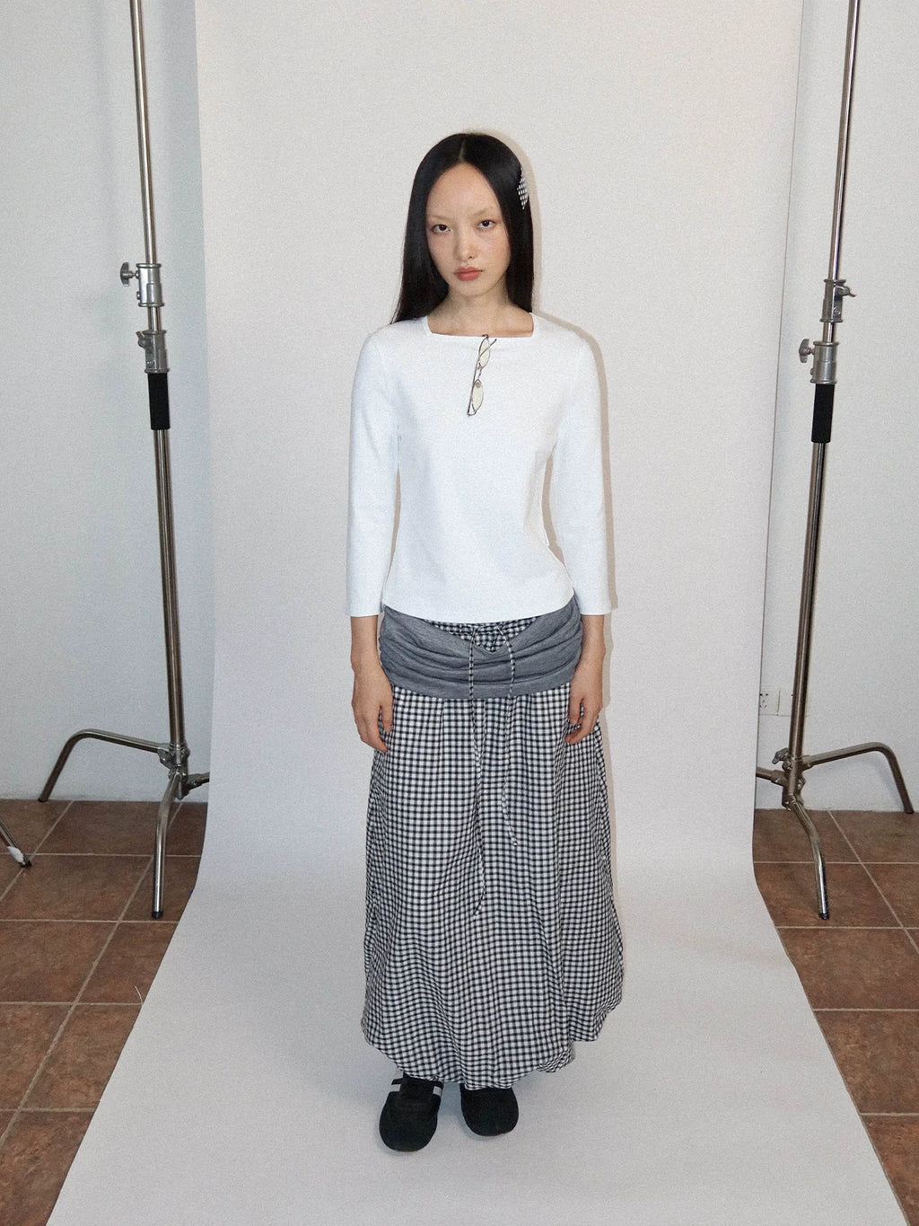 FUNKYFUN Splicing Pleated Plaid Dress