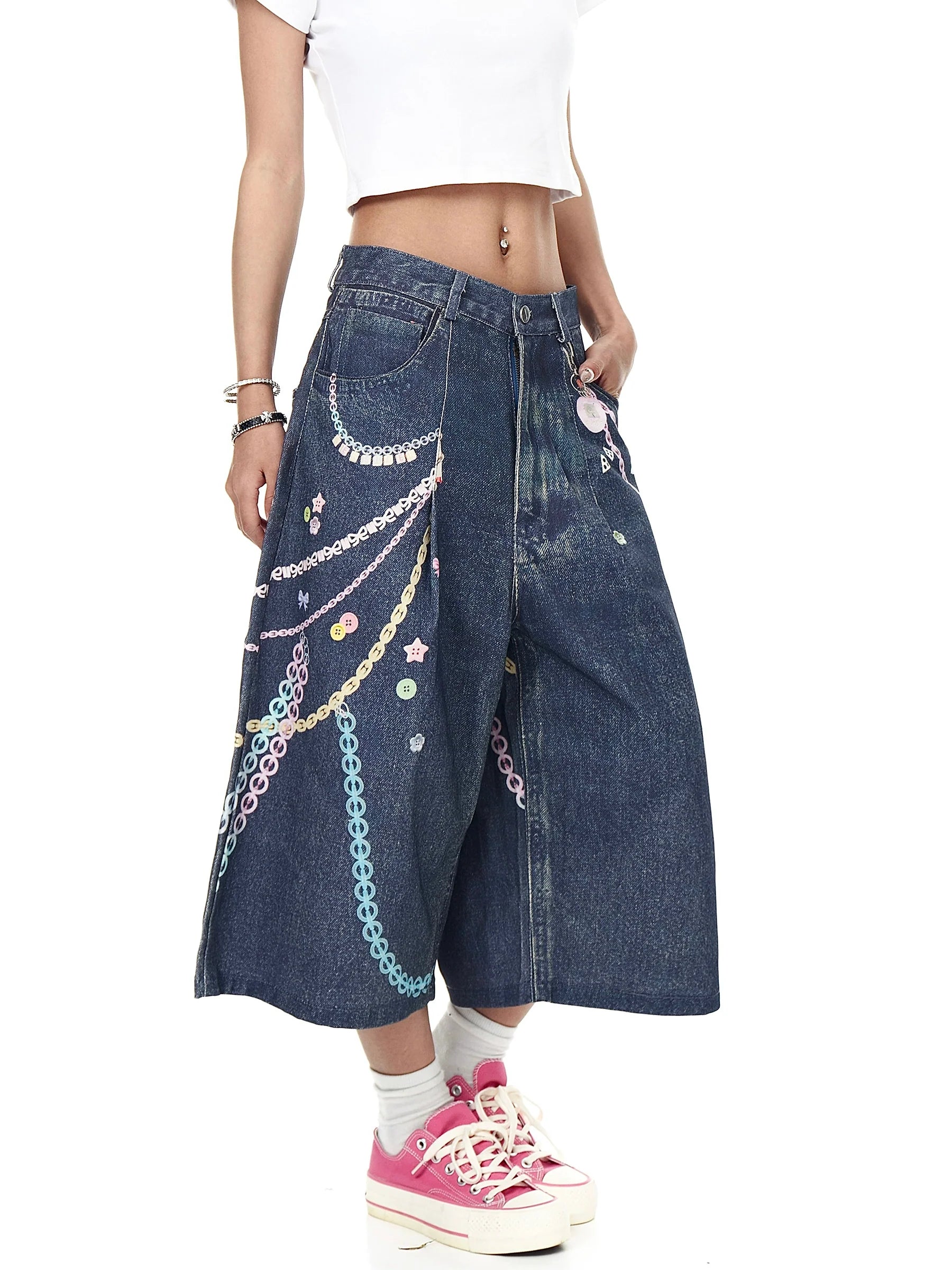 BLACKLISTS Colorful Chain Denim Shorts