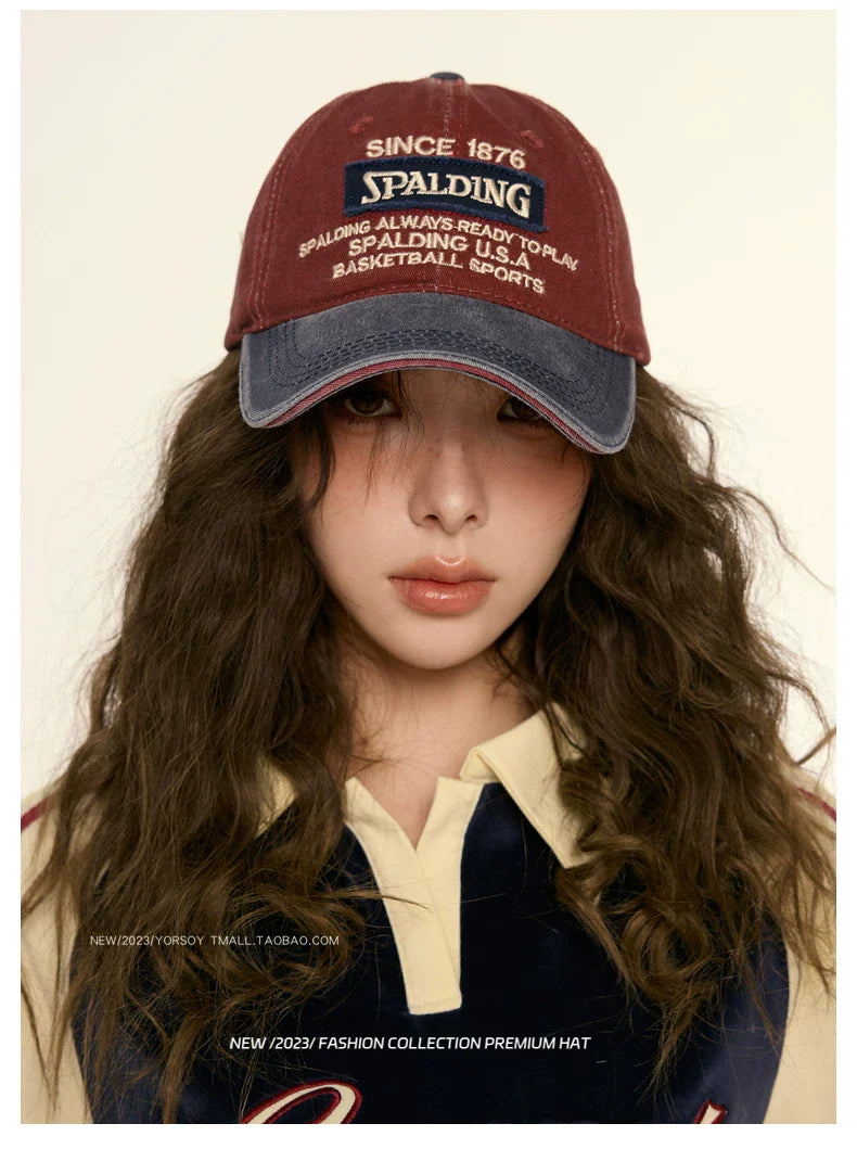 YORSOY Retro Color Matching Letter Soft Top Casual Baseball Cap