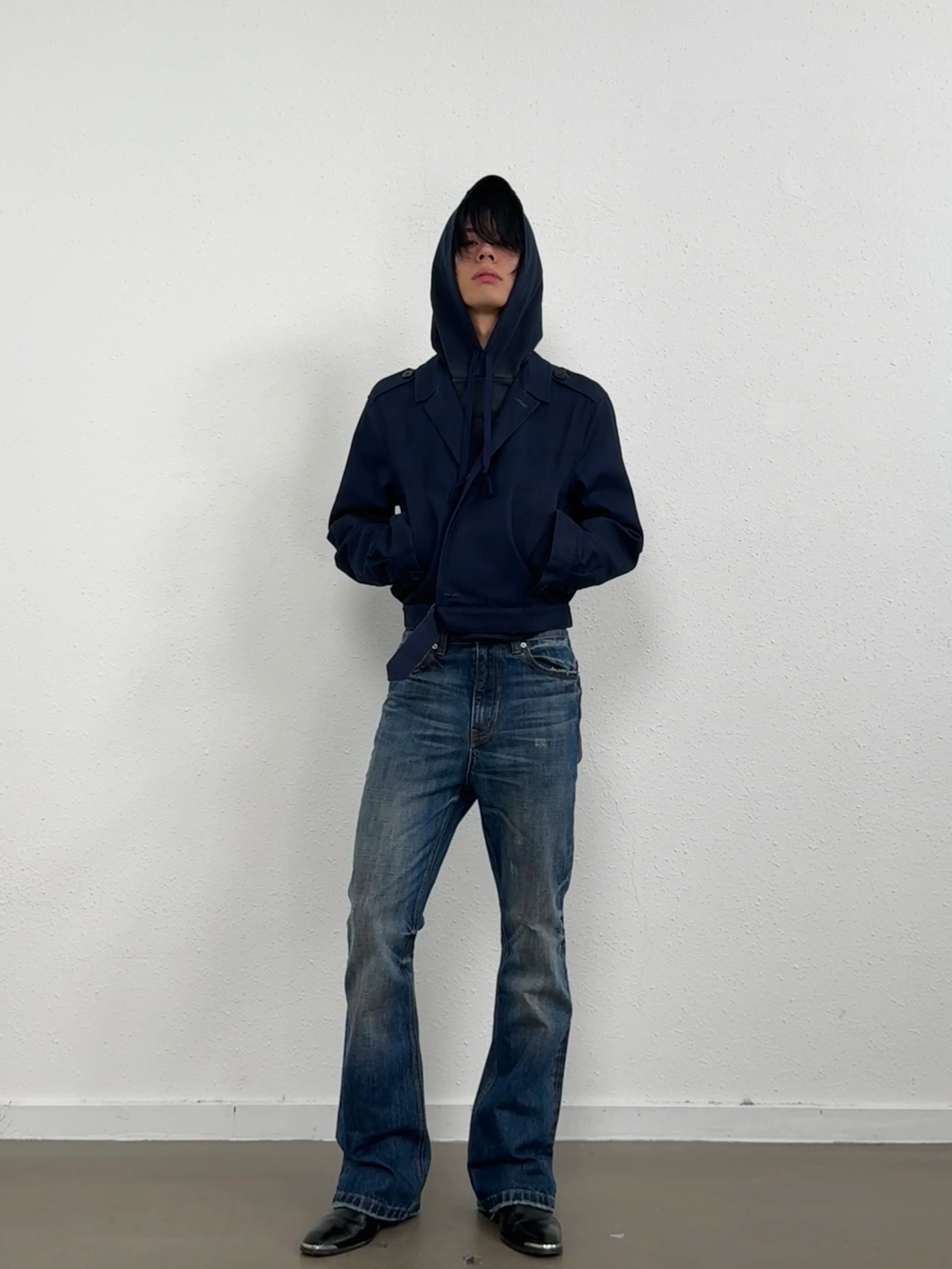 noEmosen Dirty Oil Stained Band Printed Work Jacket