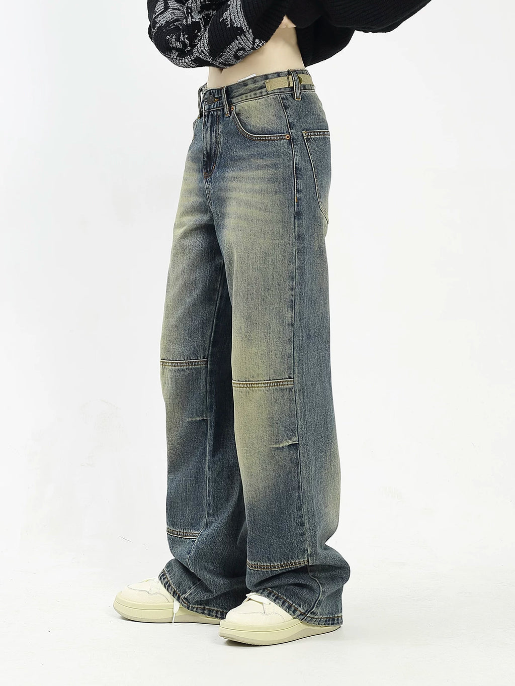 KKBBU Washed Yellow Mud Dyed Floor Length Jeans